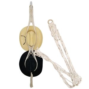 KNOTTED Double Boho Macrame Hat Hanger Wall Hanging Display‎ Western Neut…